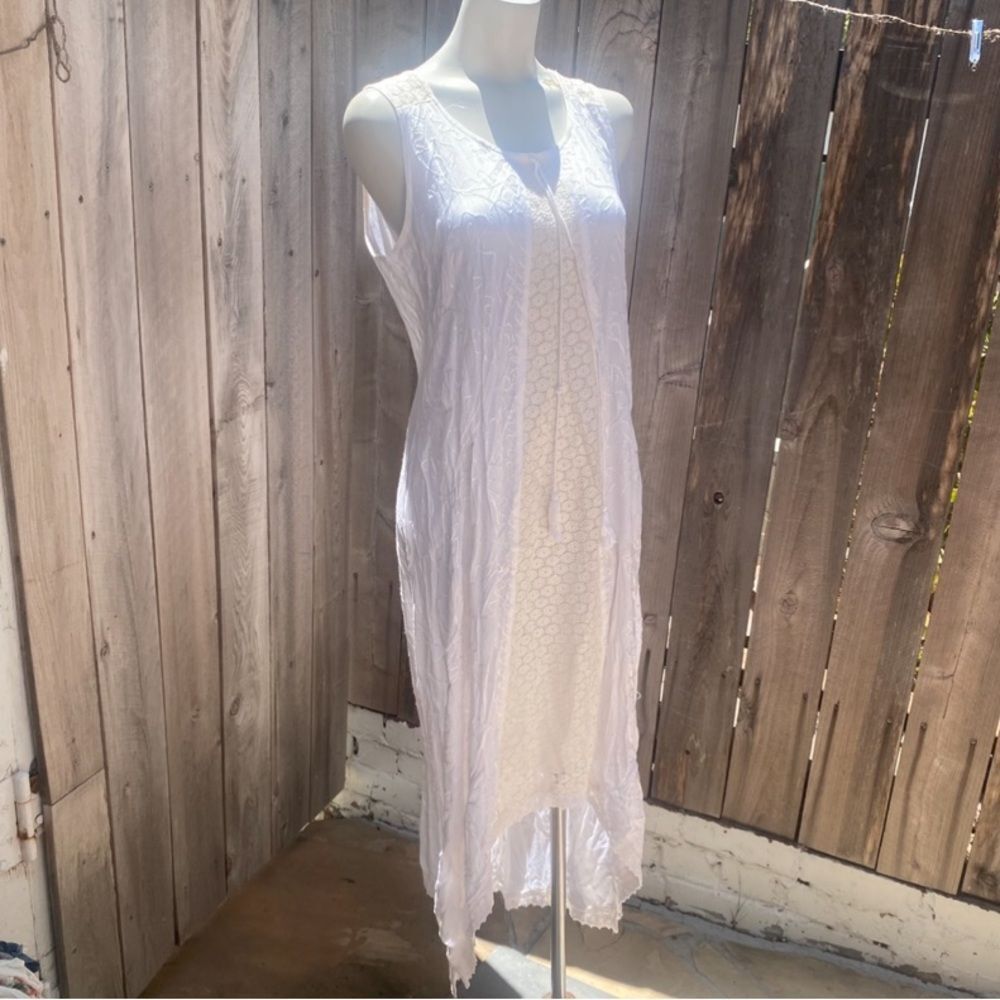 Boho White and cream Sleeveless vintage embroidered Maxi Dress size XL